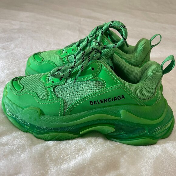 Balenciaga Neon Green Mesh and Leather Triple S Sneakers Size: EU 38-US 8 - Picture 7 of 16